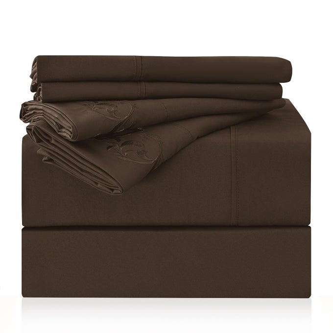 QUEEN SIZE SHEET SET 6 PIECE HOTEL LUXURY WRINKLEFREE MICROFIBER SHEET OEKOTEX CERTIFIED BREATHABLE ELASTIC 16 DEEP POCKETS BROWN