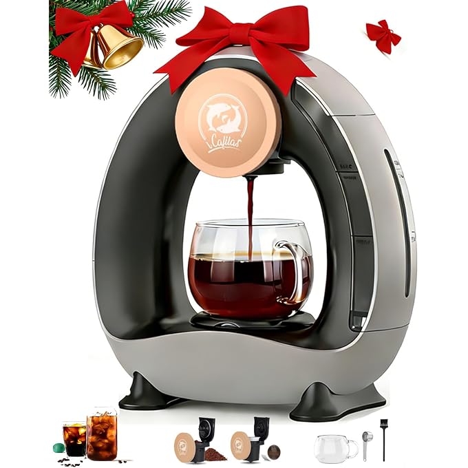 i cafilas Single Serve Coffee Maker,Fast Heat in 20s,2-in-1 Coffee Machines Compatible with K-Cup Pods&Ground Coffee,Compact Coffee for Small Spaces, Brew in 2 mins,Dark Gery Coffee maker - Image 1