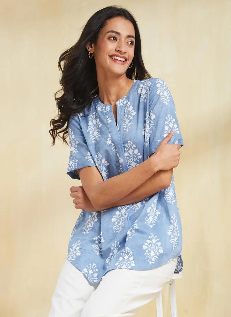 Fabindia Blue Cotton Hand Block Printed Tunic