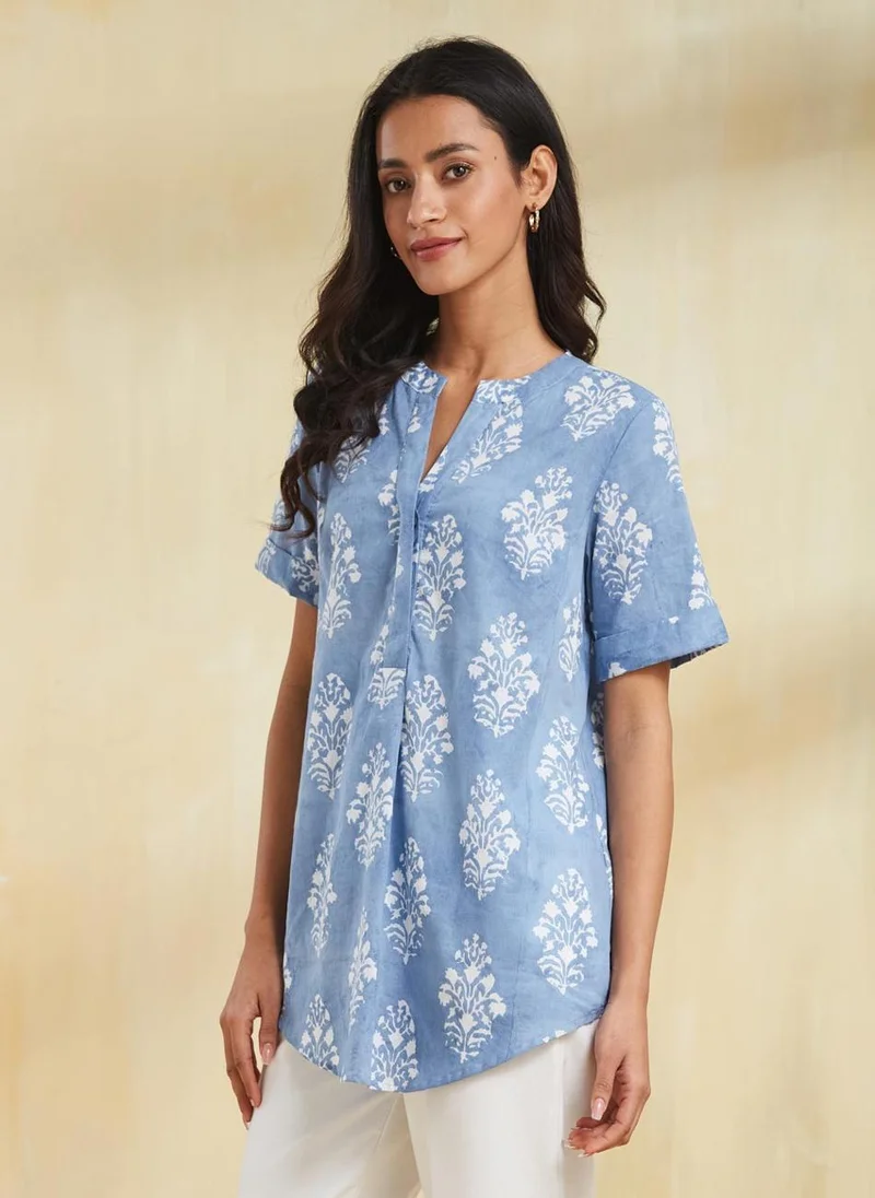 Fabindia Blue Cotton Hand Block Printed Tunic
