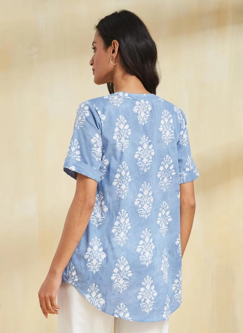 Fabindia Blue Cotton Hand Block Printed Tunic