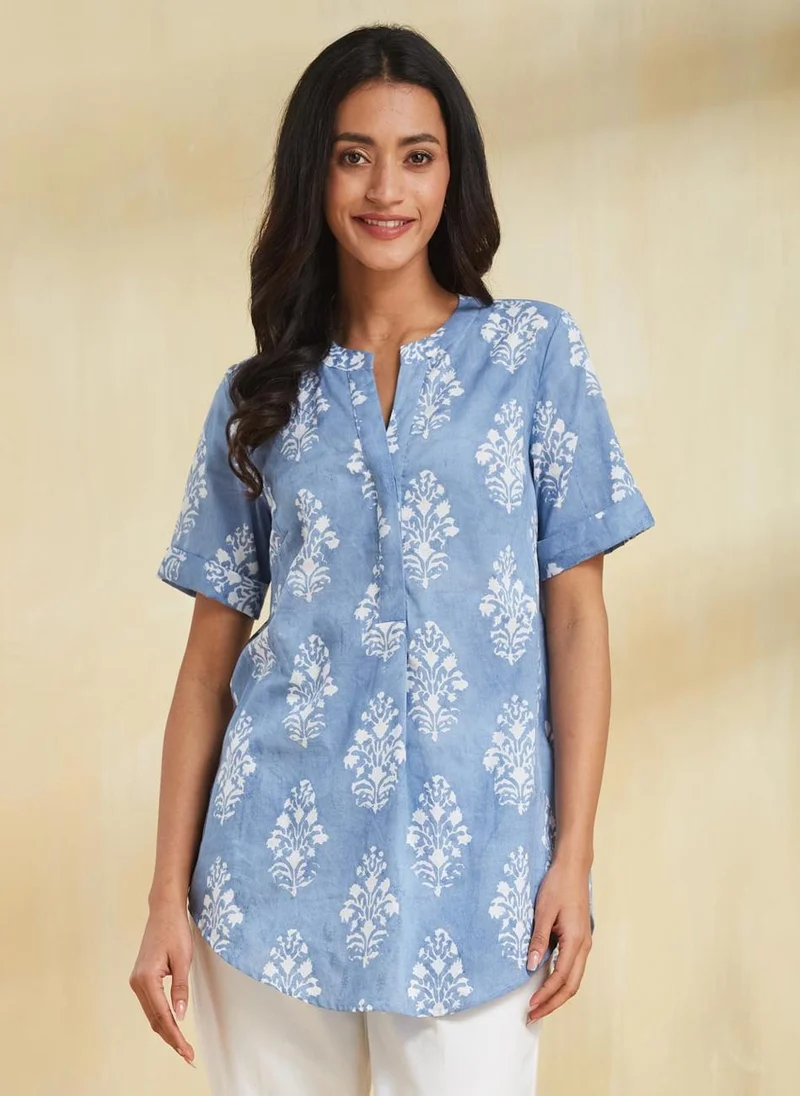 Fabindia Blue Cotton Hand Block Printed Tunic