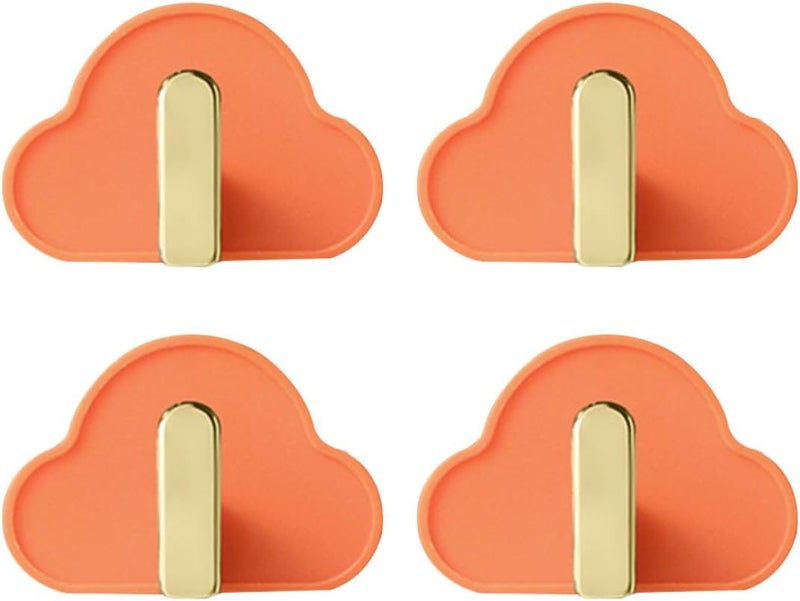Healifty Punching-Free Cloud-Shaped Wall Hooks Nail-Free Adhesive Hat and Bag Hanging Hooks Orange L-Shape Traceless for Kitchen and Bathroom 4pcs Set - Image 1