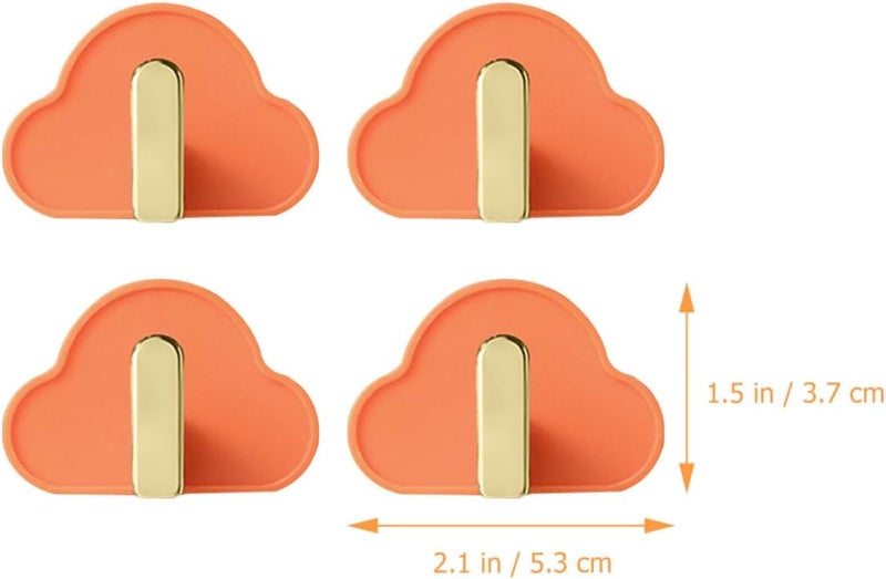 Healifty Punching-Free Cloud-Shaped Wall Hooks Nail-Free Adhesive Hat and Bag Hanging Hooks Orange L-Shape Traceless for Kitchen and Bathroom 4pcs Set - Image 2