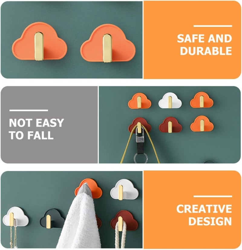 Healifty Punching-Free Cloud-Shaped Wall Hooks Nail-Free Adhesive Hat and Bag Hanging Hooks Orange L-Shape Traceless for Kitchen and Bathroom 4pcs Set - Image 3