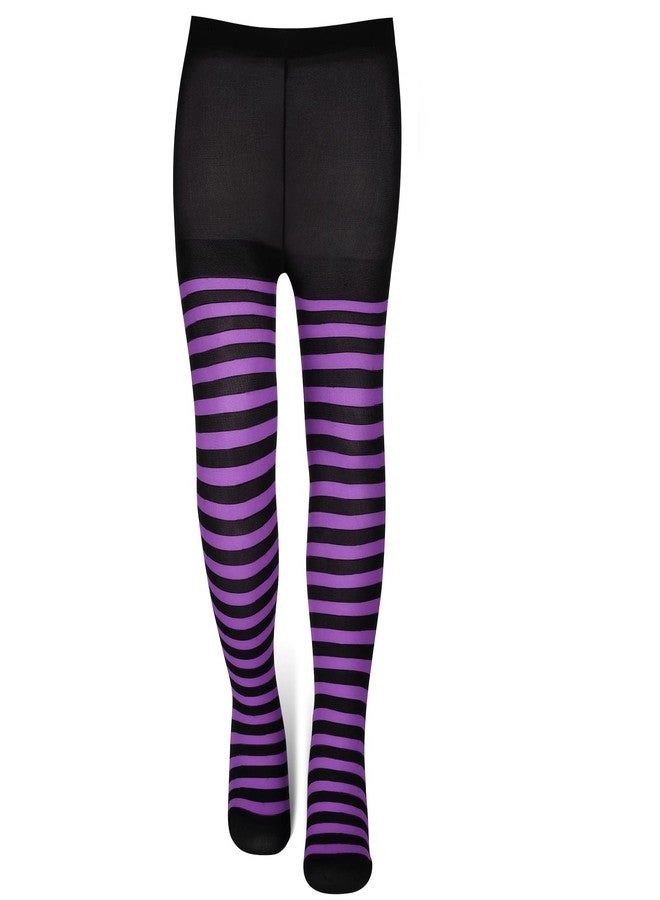 Tarpop Halloween Kids Witch Tights Purple and Black Striped Tights Party Cosplay Pantyhose for Children Dress Up, Age 6-12 - Image 1