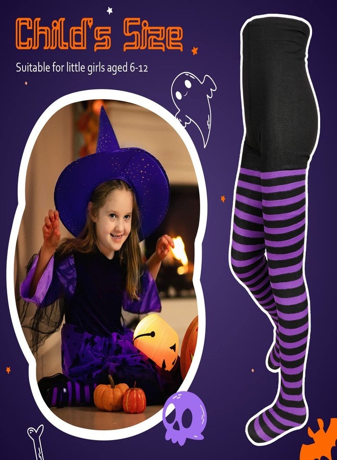 Tarpop Halloween Kids Witch Tights Purple and Black Striped Tights Party Cosplay Pantyhose for Children Dress Up, Age 6-12 - Image 2
