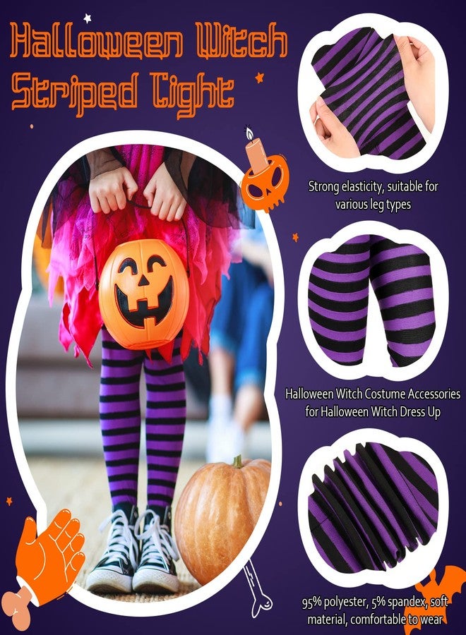 Tarpop Halloween Kids Witch Tights Purple and Black Striped Tights Party Cosplay Pantyhose for Children Dress Up, Age 6-12 - Image 3