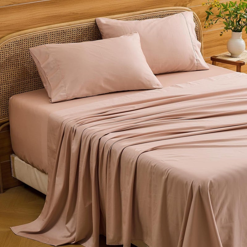 Bedlifes Deep Pocket Sheets 18-24 Inch, King Size Egyptian Cotton 1000 Thread Count, 4-Piece - Fits Extra Thick Mattresses, Cooling & Breathable (Dusty Pink) - Image 1