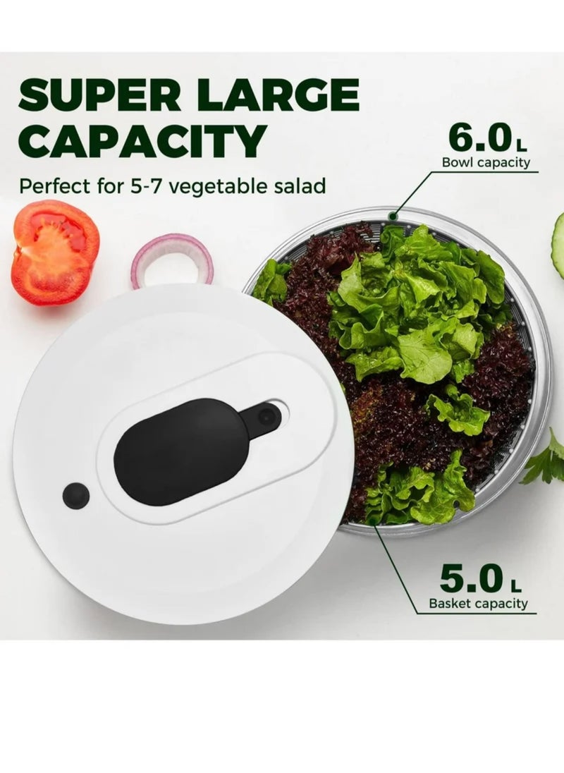 Generic Salad Spinner Large 6L, Manual Lettuce Spinner for Vegetable Prepping, One-Handed Pump Fruit Spinner, Quick Drying Salad Leaves with Bowl and Colander  - Image 4