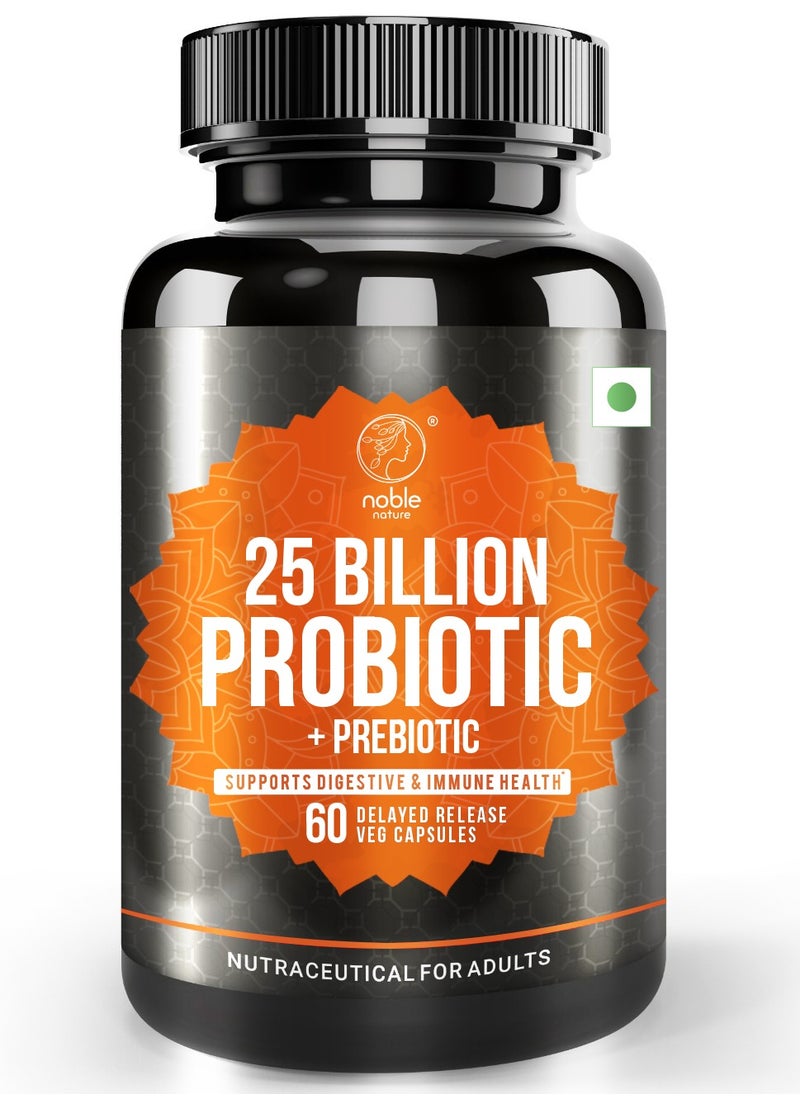 noble nature 25 Billion Probiotic & Prebiotic Supplement for Digestive, Intestinal & Immune Health Shelf Stable, Soy, Dairy & Gluten Free, 60 Capsules  - Image 1