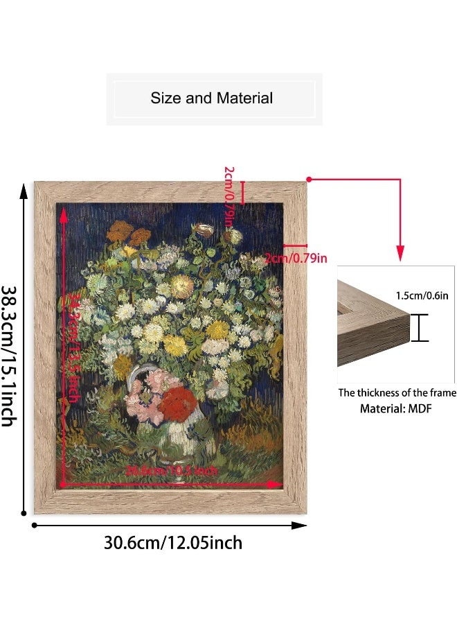 HoozGee Floral Canvas Art - Bouquet of Flowers in a Vase Vincent Van Gogh Inspired Bouquet in Vase with Rustic Wood Frame | Home Office Decor | Vintage Botanical Painting (11"x14" FRAME) - Image 5