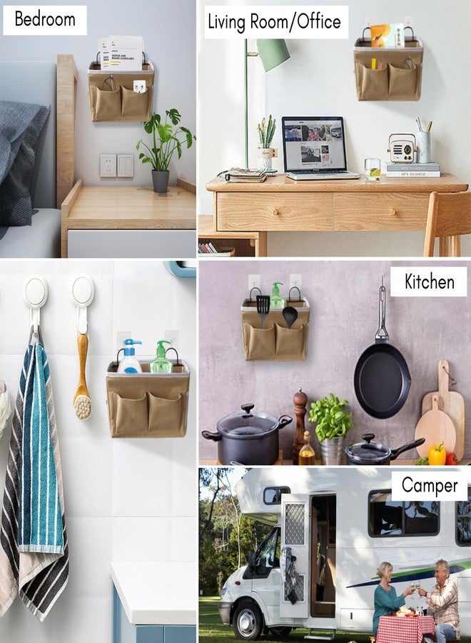 Kanrichu 2pcs Middle Wall Hanging Organizer Bag, Linen Fabric Door Hanging Storage Basket with Pockets, Waterproof Bin for Kitchen, Bedroom, Office, RV Camper (Khaki) - Image 2