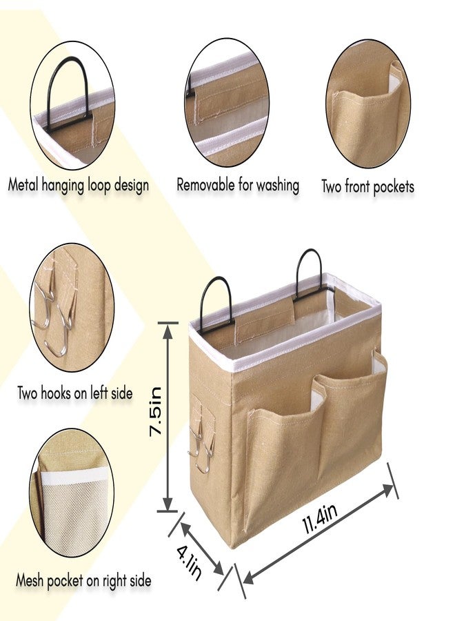 Kanrichu 2pcs Middle Wall Hanging Organizer Bag, Linen Fabric Door Hanging Storage Basket with Pockets, Waterproof Bin for Kitchen, Bedroom, Office, RV Camper (Khaki) - Image 5