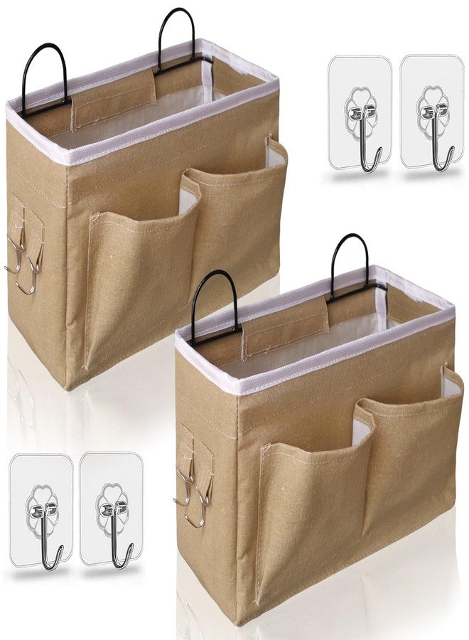 Kanrichu 2pcs Middle Wall Hanging Organizer Bag, Linen Fabric Door Hanging Storage Basket with Pockets, Waterproof Bin for Kitchen, Bedroom, Office, RV Camper (Khaki) - Image 1