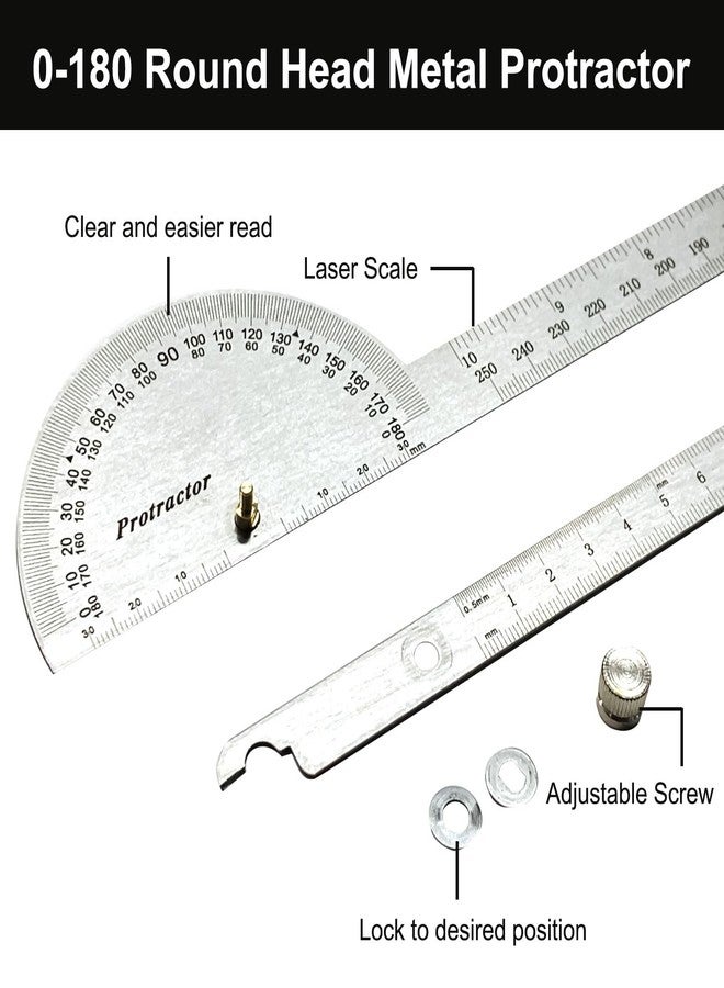 Nortools Stainless Steel Angle Protractor -180° Two Arm Ruler Adjustable Finder Angle Protractor Ruler Woodworking Machinist Measure Tools with Dual Metric-Imperial Units (30 cm/ 11.8 Inch) - Image 3