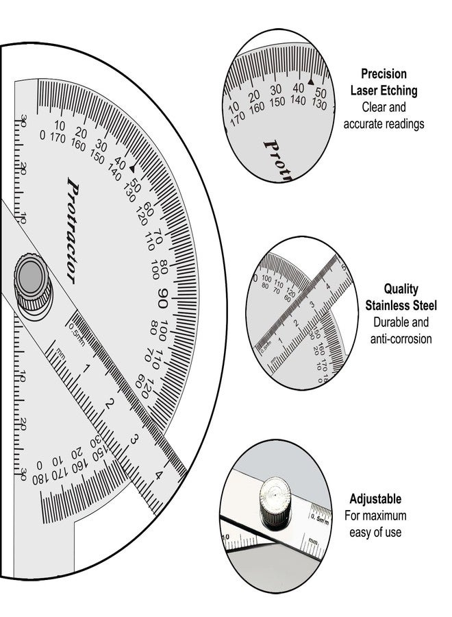 Nortools Stainless Steel Angle Protractor -180° Two Arm Ruler Adjustable Finder Angle Protractor Ruler Woodworking Machinist Measure Tools with Dual Metric-Imperial Units (30 cm/ 11.8 Inch) - Image 5