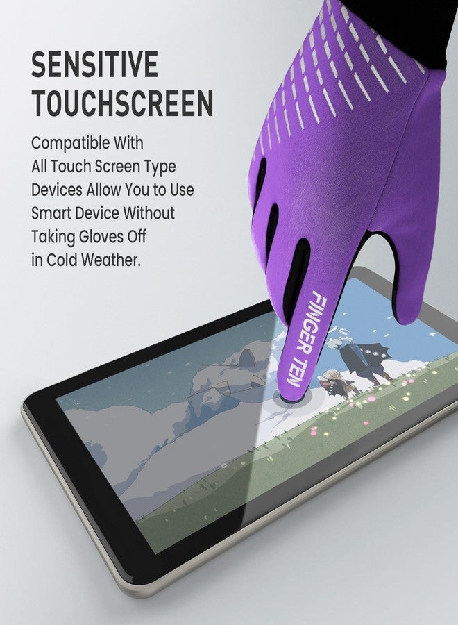 FINGER TEN Winter Gloves Touchscreen for Kids Boys Girls Running Thermal Gloves for Cold Weather, Youth Lightweight Warm Touch Screen Gloves for Hiking Skating Football (Purple, X-Small) - Image 2