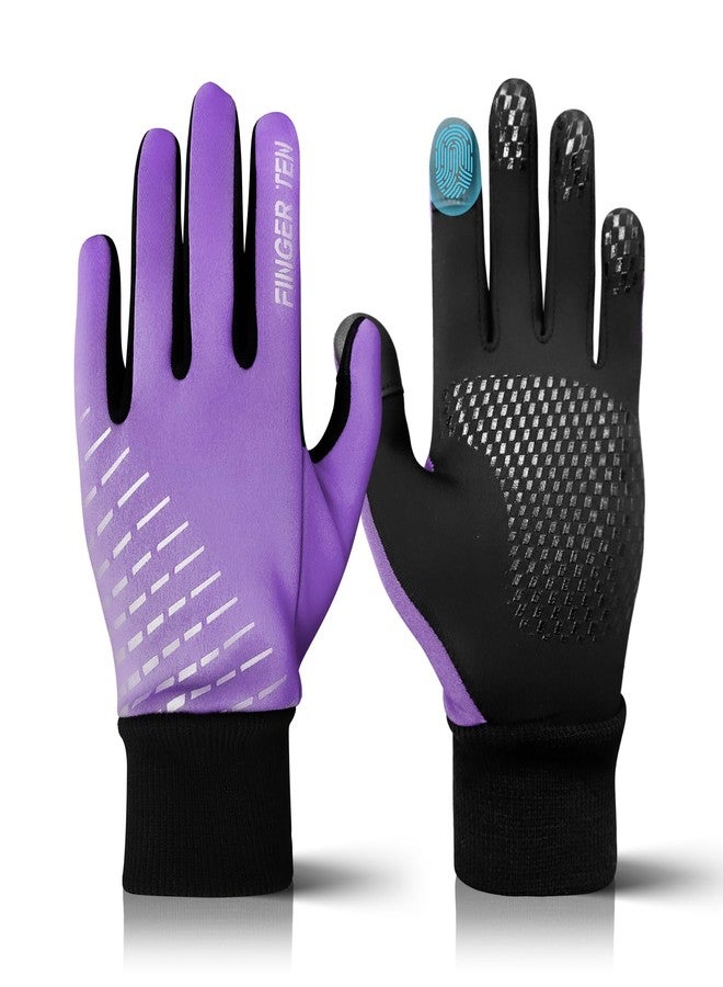 FINGER TEN Winter Gloves Touchscreen for Kids Boys Girls Running Thermal Gloves for Cold Weather, Youth Lightweight Warm Touch Screen Gloves for Hiking Skating Football (Purple, X-Small) - Image 1
