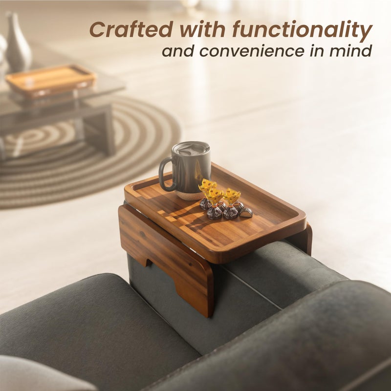 HOLANA Acacia Wood Sofa Armrest Tray - 13.75 x 9.5in Double Hinge Sofa Arm Tray Table Clip - Couch Arm Table - Wooden Side Tables for Eating and Drink (Acacia, 13.75" D x 9.5" W x 2" H) - Image 5