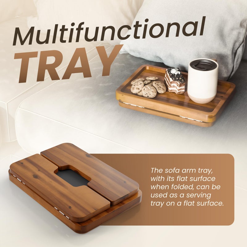 HOLANA Acacia Wood Sofa Armrest Tray - 13.75 x 9.5in Double Hinge Sofa Arm Tray Table Clip - Couch Arm Table - Wooden Side Tables for Eating and Drink (Acacia, 13.75" D x 9.5" W x 2" H) - Image 4