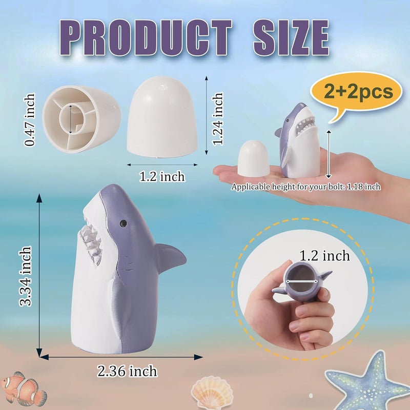 SRCVYLT 4 Pcs Toilet Bolt Covers Decorative, 2 Shark Toilet Bolt Caps with 2 Plastic Caps for Bottom, Cute Toilet Bolt Covers Set for Coastal Home Beach House, Easy to Install Shark Bathroom Decor - Image 2