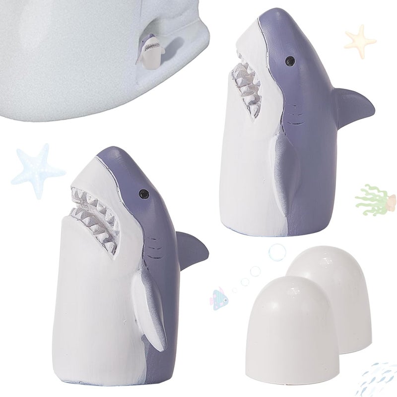 SRCVYLT 4 Pcs Toilet Bolt Covers Decorative, 2 Shark Toilet Bolt Caps with 2 Plastic Caps for Bottom, Cute Toilet Bolt Covers Set for Coastal Home Beach House, Easy to Install Shark Bathroom Decor - Image 1