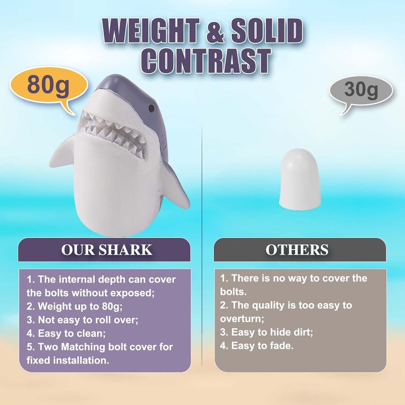 SRCVYLT 4 Pcs Toilet Bolt Covers Decorative, 2 Shark Toilet Bolt Caps with 2 Plastic Caps for Bottom, Cute Toilet Bolt Covers Set for Coastal Home Beach House, Easy to Install Shark Bathroom Decor - Image 5