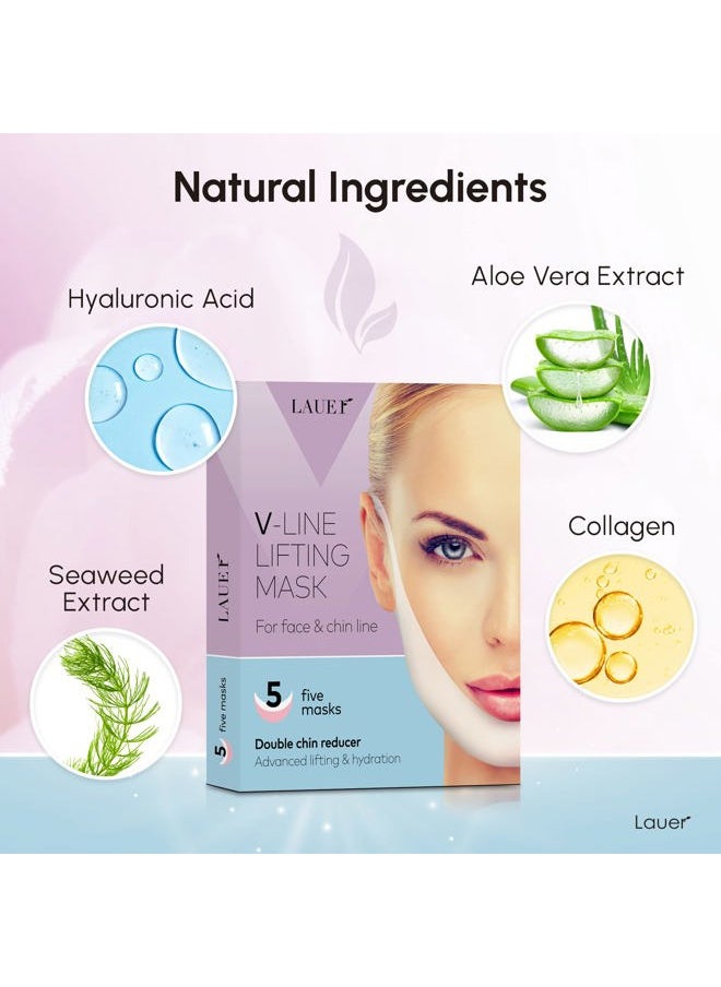 lauer cosmetic - V Shaped Contouring Face Mask Line Shaping Lifting Belt Neck Reduction Jawline Lift Tape Enhancer Face Patch Firming Tightening Skin Chin Up Sculpting Collagen Mask Hyaluronic Acid Aloe Vera 5 pcs - Image 1