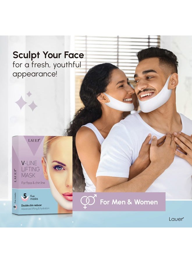 lauer cosmetic - V Shaped Contouring Face Mask Line Shaping Lifting Belt Neck Reduction Jawline Lift Tape Enhancer Face Patch Firming Tightening Skin Chin Up Sculpting Collagen Mask Hyaluronic Acid Aloe Vera 5 pcs - Image 1