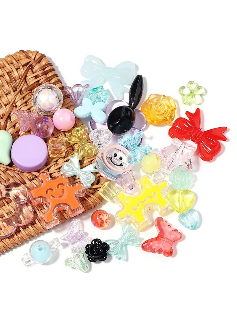 خرز أكريليك 90~150 لصنع المجوهرات، خرز ملون متنوع، خرز كيوت جمالي لصنع الأساور، خرز زهور وفراشات بكميات كبيرة، قلائد، سلاسل هواتف محمولة DIY، ثلاثة ألوان - Image 4
