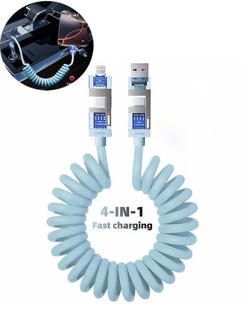 4 in 1,240WMAX Comes with Fragrance Fast Charging Data Cable, Transparent Shell Design, E-Make3.0 chip, Suitable for iPhone, Xiaomi, One Plus, OPPO and Other Devices, Car Charging Essential