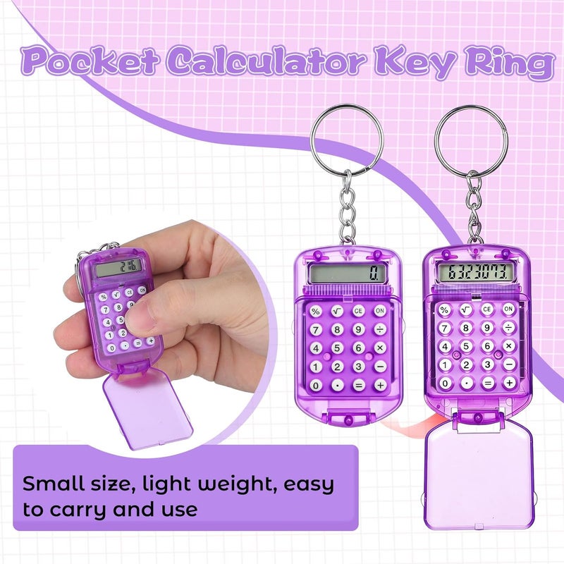 Mini Calculator Keychain 3 Pack Pocket Size Portable Tiny Calculators with Key Ring for Students Kids Office Small Battery Operated Cute Handheld Basic Functional Calculating Tool - Image 3