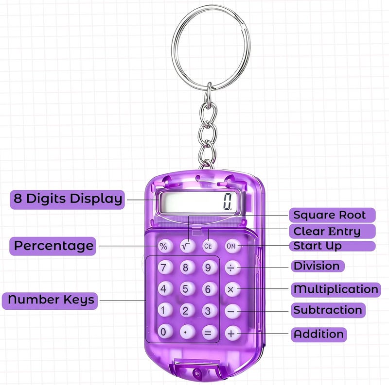 Mini Calculator Keychain 3 Pack Pocket Size Portable Tiny Calculators with Key Ring for Students Kids Office Small Battery Operated Cute Handheld Basic Functional Calculating Tool - Image 2