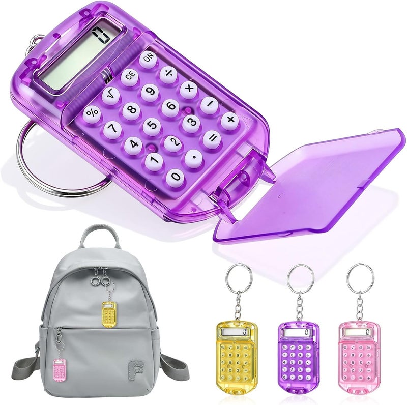Mini Calculator Keychain 3 Pack Pocket Size Portable Tiny Calculators with Key Ring for Students Kids Office Small Battery Operated Cute Handheld Basic Functional Calculating Tool - Image 1