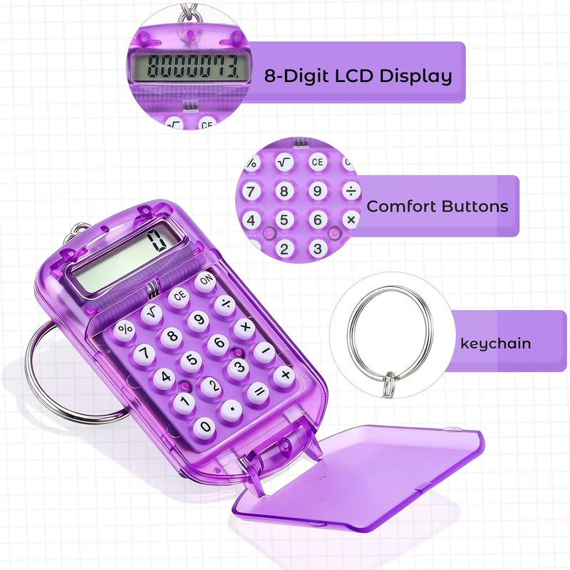 Mini Calculator Keychain 3 Pack Pocket Size Portable Tiny Calculators with Key Ring for Students Kids Office Small Battery Operated Cute Handheld Basic Functional Calculating Tool - Image 4