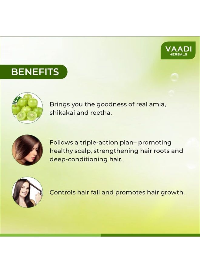 VAADI HERBALS Vaadi Herbal Organic Amla Shikakai Reetha Shampoo Anti-Dandruff - For Hair Loss Dry Itchy Sensitive Scalp Moisturizing Treatment - Hair Growth and Thickening - Sulphate Free Paraben Free - 1 X 350 Ml - Image 1