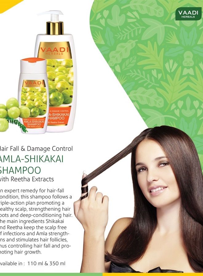 VAADI HERBALS Vaadi Herbal Organic Amla Shikakai Reetha Shampoo Anti-Dandruff - For Hair Loss Dry Itchy Sensitive Scalp Moisturizing Treatment - Hair Growth and Thickening - Sulphate Free Paraben Free - 1 X 350 Ml - Image 2