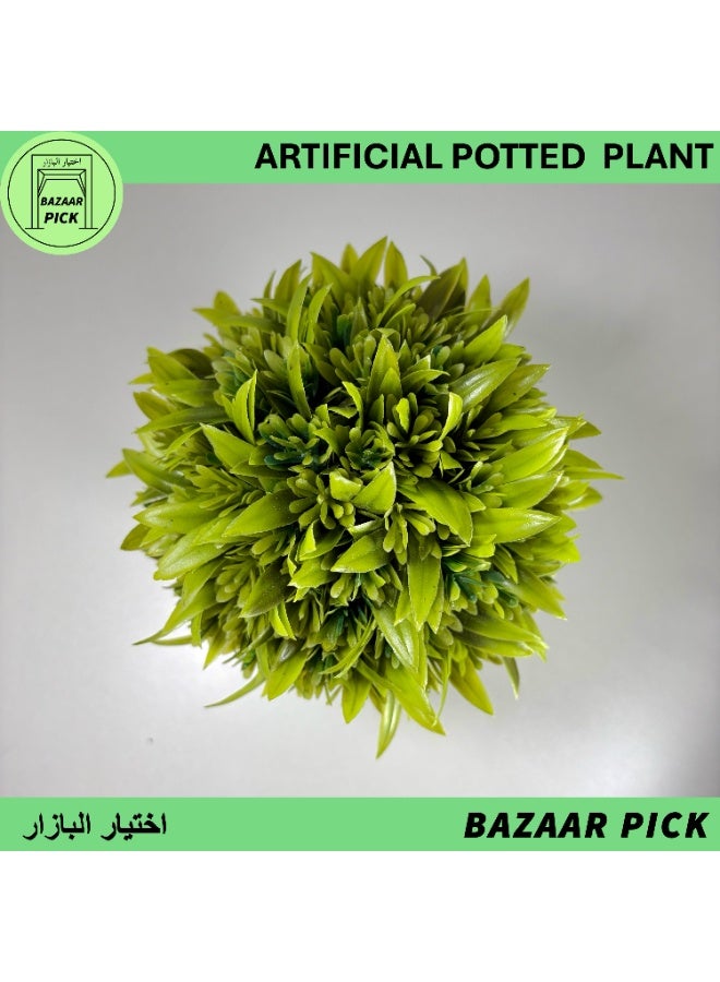 نبات اصطناعي مع مركن - عشب دائري أخضر فاتح بارتفاع 17 سم (6.7 بوصة)، نباتات صناعية واقعية لديكور رفوف غرفة المعيشة والمكتب - Image 3