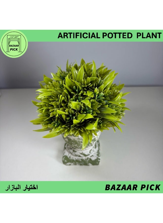 نبات اصطناعي مع مركن - عشب دائري أخضر فاتح بارتفاع 17 سم (6.7 بوصة)، نباتات صناعية واقعية لديكور رفوف غرفة المعيشة والمكتب - Image 2