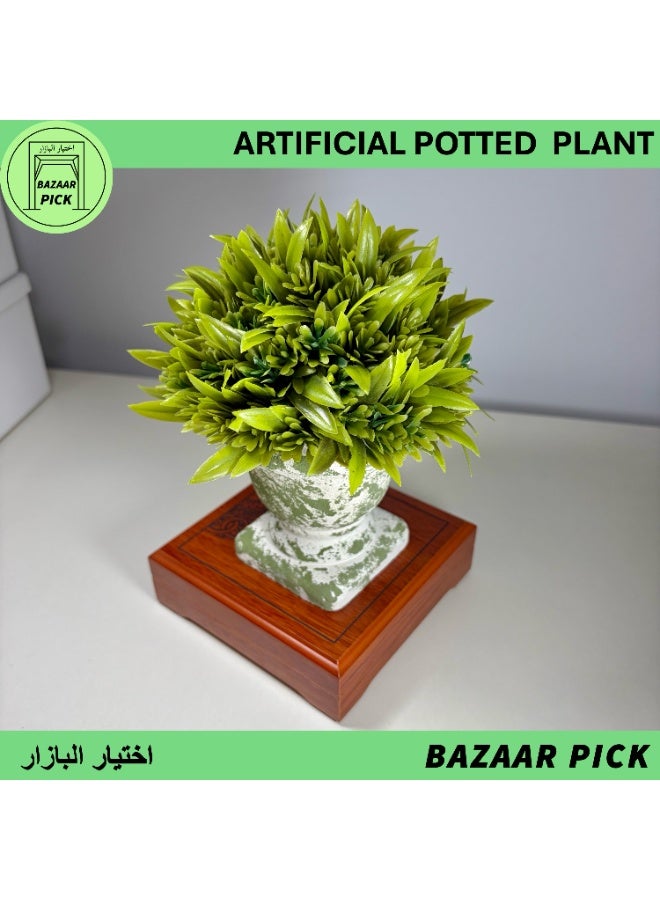 نبات اصطناعي مع مركن - عشب دائري أخضر فاتح بارتفاع 17 سم (6.7 بوصة)، نباتات صناعية واقعية لديكور رفوف غرفة المعيشة والمكتب - Image 5