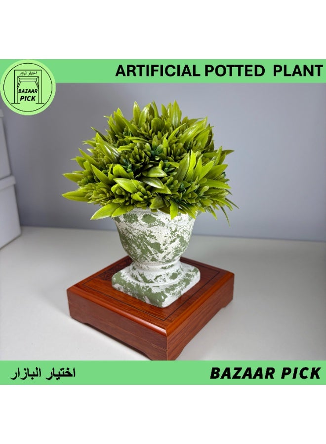 نبات اصطناعي مع مركن - عشب دائري أخضر فاتح بارتفاع 17 سم (6.7 بوصة)، نباتات صناعية واقعية لديكور رفوف غرفة المعيشة والمكتب - Image 4