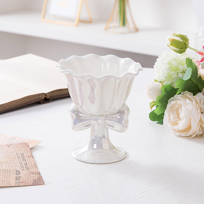 Bow-Knot Highball Ceramic Goblet Cup - 180ml Ice Cream Dessert Glass, Cute & Elegant Design for Couples - Image 3