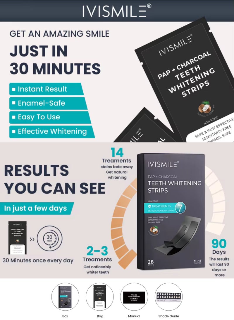 IVISMILE 7D Teeth Whitening Strips 28 Pcs (14 Treatments), Professional Teeth Whitener for Sensitive Teeth, Removes Up to 10 Years of Stains, Charcoal Infused PAP Strips, Non-Irritating, Mint Flavor, CPSR Tested, CE/MSDS Certified - Image 4