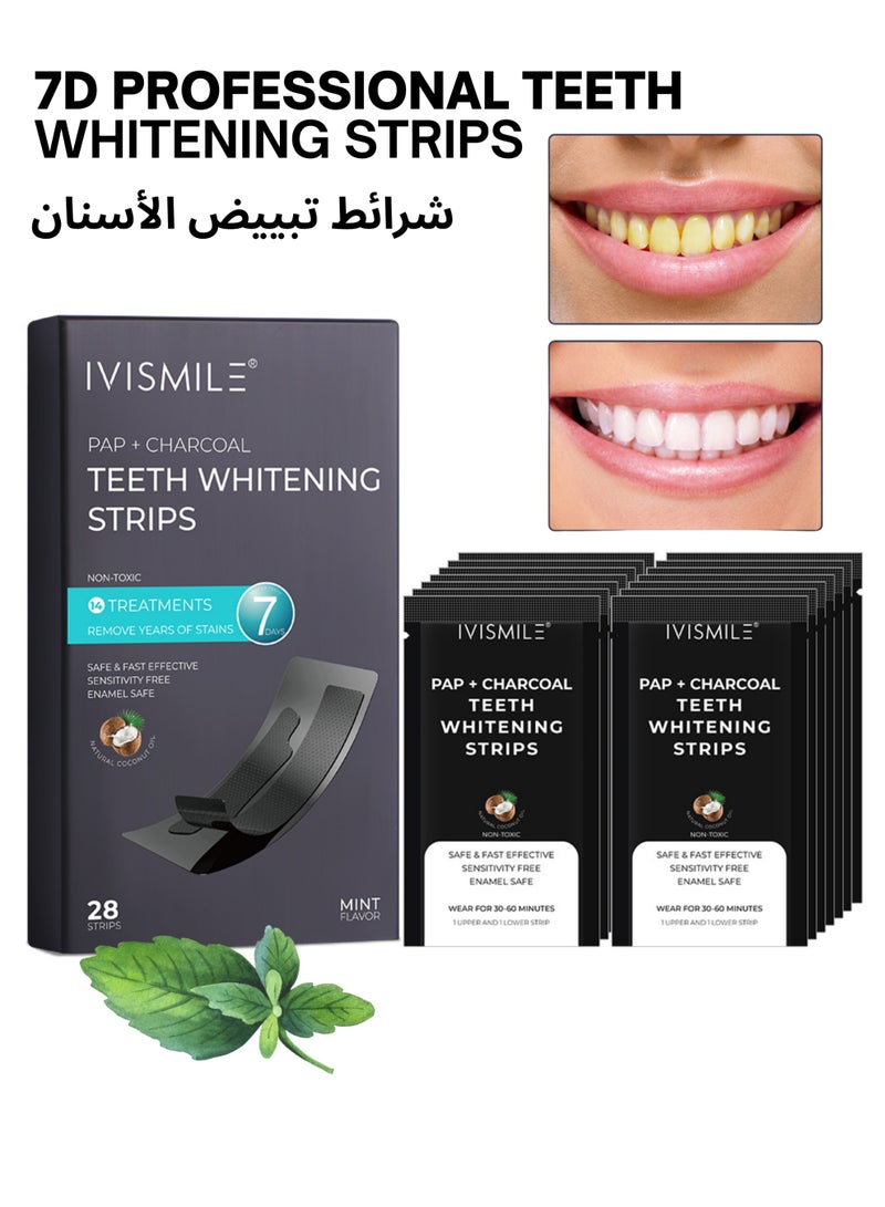 IVISMILE 7D Teeth Whitening Strips 28 Pcs (14 Treatments), Professional Teeth Whitener for Sensitive Teeth, Removes Up to 10 Years of Stains, Charcoal Infused PAP Strips, Non-Irritating, Mint Flavor, CPSR Tested, CE/MSDS Certified - Image 1