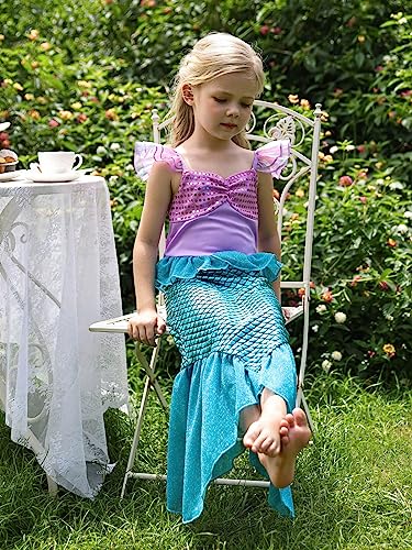 Eledobby Mermaid Dress for Girls Halloween Costumes Toddler Princess Dress Up Birthday Party Outfits with Accessories Blue - Image 4