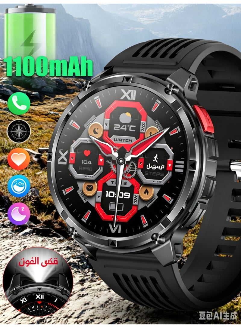 ساعة ذكية للرجال، شاشة لمس AMOLED HD بحجم 1.7 بوصة مع وظيفة الاتصال، بوصلة مدمجة، مصباح LED، متتبع للياقة البدنية، مقاومة للماء IP68 لأجهزة Android و iPhone - Image 1