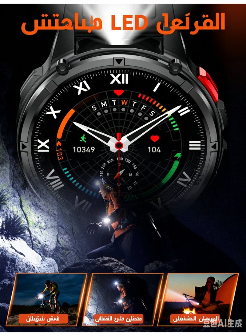 ساعة ذكية للرجال، شاشة لمس AMOLED HD بحجم 1.7 بوصة مع وظيفة الاتصال، بوصلة مدمجة، مصباح LED، متتبع للياقة البدنية، مقاومة للماء IP68 لأجهزة Android و iPhone - Image 4