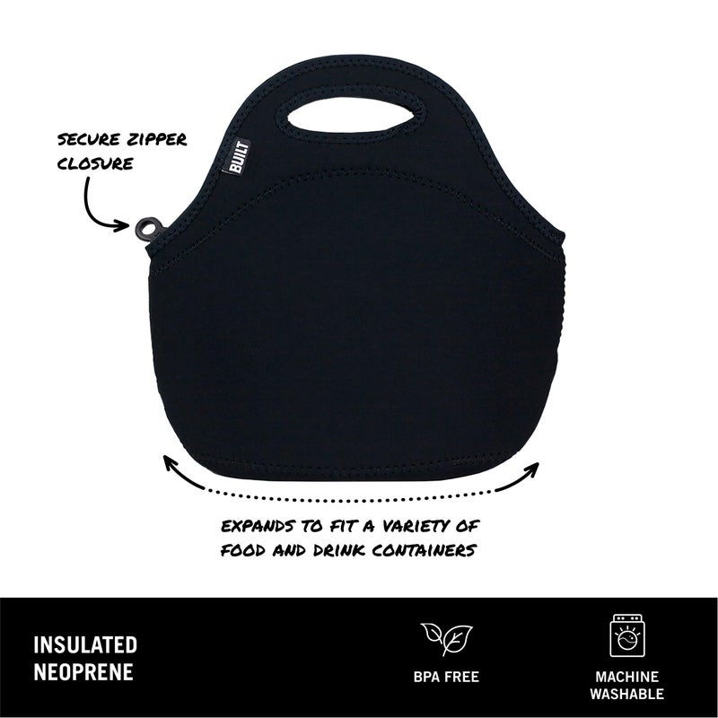 BUILT Gourmet Getaway Soft Neoprene Lunch Tote Bag Lightweight, Insulated and Reusable, One Size, Black - Image 2