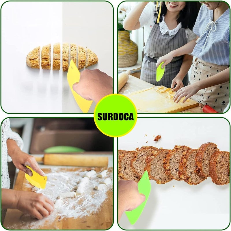 SURDOCA Hard Bench Scraper Dough Scraper - 5.31x3.64'' BPA Free PP Plastic Pastry Bread Baking Making Tools, Cake Bowl Pastry Baking Supplies Cake Dough Fondant Icing Smoother, Green+Pink+White - Image 5
